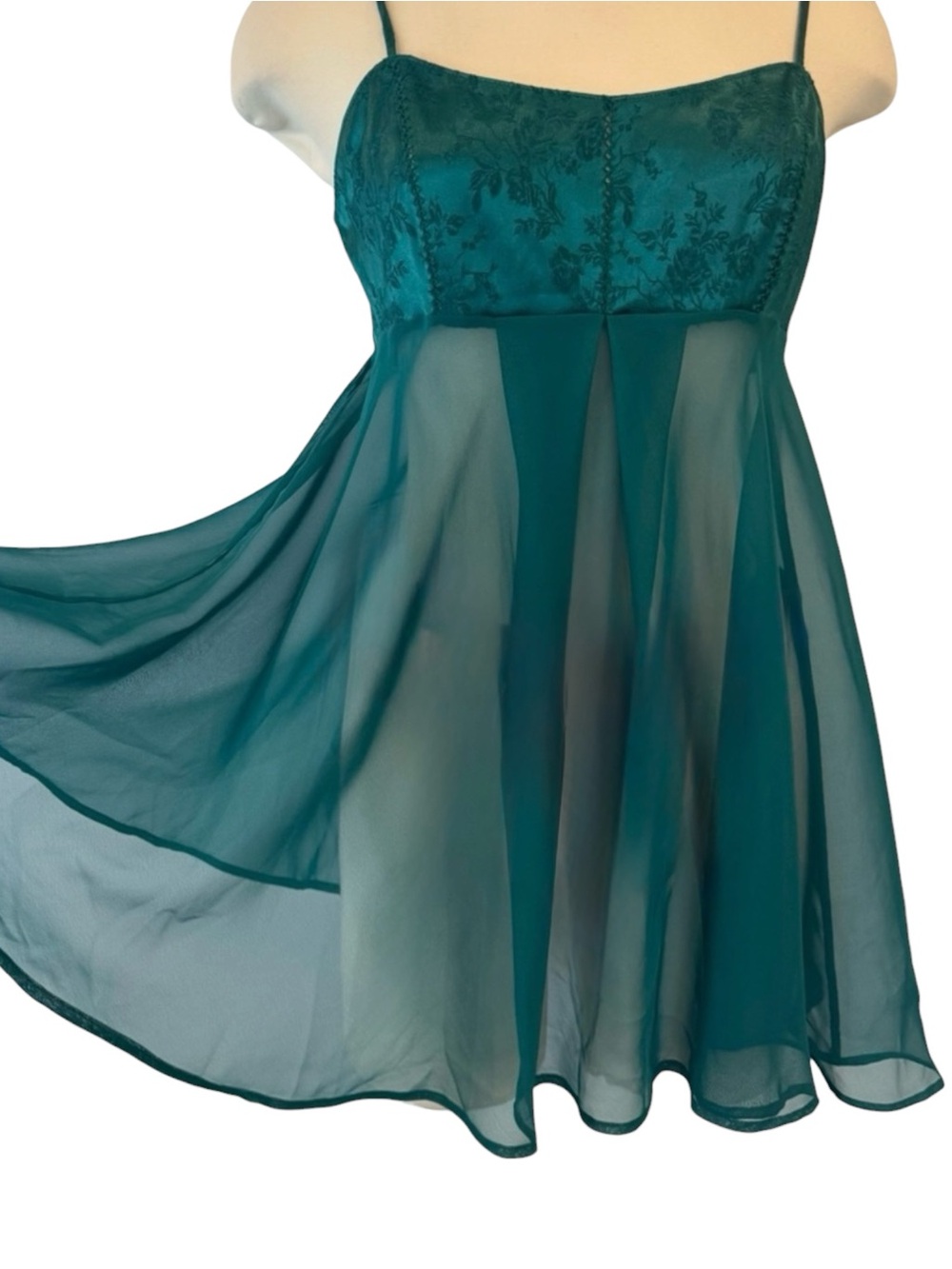 90s Victoria’s Secret Silky Chiffon Satin Green Vintage Babydoll Slip Dress M